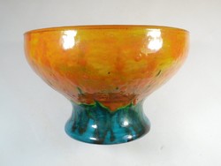 Retro vintage old marked Mihály Béla industrial artist ikebana flower arranger painted glazed ceramic bowl