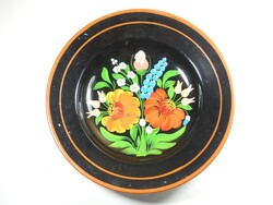 Retro old ceramic hand painted wall plate wall hanging wall plate - flower - diameter 23.4 cm