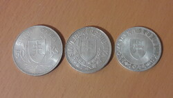 Slovak silver money, row, 50, 20, 10, ks in one