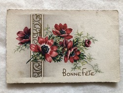 Antik, régi, aranyozott virágos képeslap                          -2.