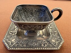 779T. 1 Forintról! Antik Bécsi barokk ezüst (240 g) kávés / teás csésze alátéttel együtt.
