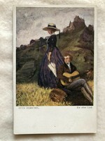 Antik romantikus  képeslap - Postatiszta                    -2.