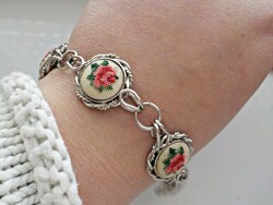 Bracelet with old pink tapestry inlay