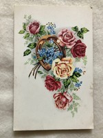 Antik, régi virágos képeslap                          -2.