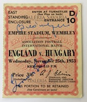 Golden team rifle, English-Hungarian match autographed original ticket Grosics and Buzánszky football