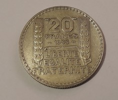 Francia 20 Frank 1933 ezüstáron! 20 gramm 0.680 Ag.