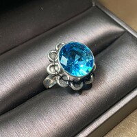 925 ezüst gyűrű kék topáz kővel 9,5 méret (19,50 mm átmérő) indiai ezüst gyűrű