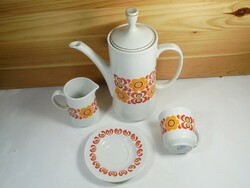 Régi Retro Alföldi Porcelán teás kávés készlet, virág mintás, kb. 1970-es évekből