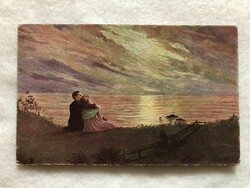 Antik romantikus  képeslap - Postatiszta                    -2.
