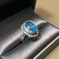 925 ezüst gyűrű kék topáz kővel 8,5 méret (18,75 mm átmérő) indiai ezüst gyűrű