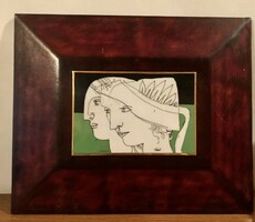 Saxon endre, porcelain picture, in a thick leather frame
