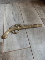 Szép régi réz pisztoly falidísz II. (29X7,9X1,5 cm)