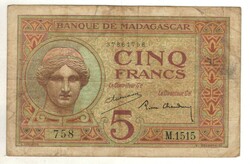 5 francs 1937 Madagaszkár 2.