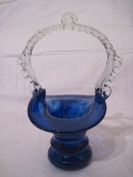 Üveg kosár díszüveg kínáló asztalközép 21cm