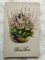 Antik, régi virágos képeslap                   -2.