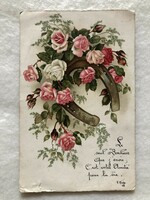 Antik, régi virágos litho képeslap              -2.