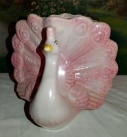 1 Ft-ról induló! Porcelán váza! Rózsaszín páva, érdekes darab! 20cm magas!