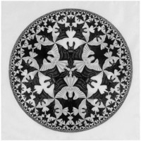 M. C. Escher grafika: Angyalok és démonok REPRINT nyomat, szárnyas ördög denevér geometriai játék