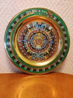 Azték maja naptár -  sárgaréz tányéron - 20cm