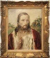 Náray Aurél (1883 - 1948) Krisztus c. festménye Eredeti Garanciával!