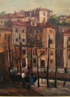 Horváth Béla (1888 - 1973) Mediterrán kikötő c. festménye Eredeti Garanciával.