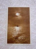 Old postcard 1928 sailing ship at Lake Balaton
