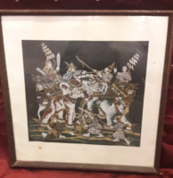 Indian battle scene silk painting (l3208)