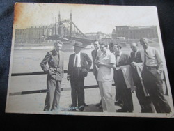 1946 Budapest destroyed freedom bridge group photo Hungarian central newspaper rt. Photo marked with stamp