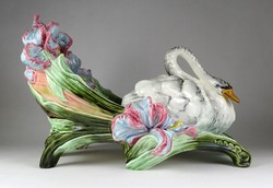 1L426 antique large swan decorative majolica centerpiece serving bowl 30 x 40 cm