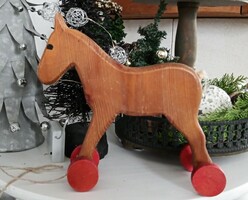 Old rolling wooden horse children's toy 22x24cm