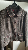 Sym woven pattern brown short blazer with silk decoration, size 42