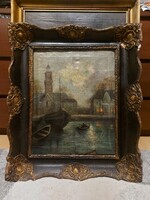 Antik, szignós festmény, olaj, vászon, 40x50 cm+keret