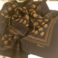 Byron Italian silk scarf, black-beige, flower pattern