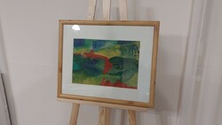 (K) signed abstract painting with frame 54x44 cm