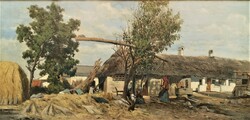 Theodor von Hörmann(1840-1895) Magyar Tájkép Parasztudvar 1873 c. festménye Eredeti Garanciával!