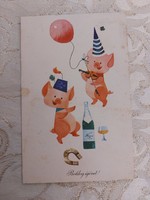 Old New Year postcard style postcard with clover champagne pig luck