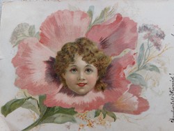 Old postcard 1900 postcard plant pattern flower doll