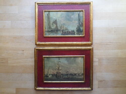 2 db festmény hatású kép fa keretben hajós témában