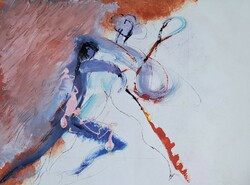 Dance - abstract work, 1987 - painted print - German or Austrian artist, unidentified mark