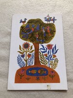 Károly Reich - fairy tale illustration watercolor postcard - post office