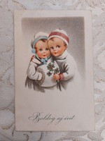 Régi újévi képeslap 1926 levelezőlap lóhere gyerekek