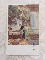 Old postcard art postcard with fishing girl
