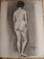 Signed graphic pencil and charcoal drawing of Ferenc Nagy painter from 1913 -379