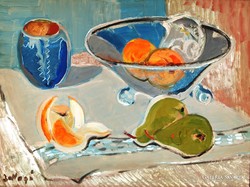 Ballagó Imre (1915-1997): Csendélet körtékkel és narancsokkal - olaj-vászon festmény, keretezve