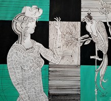 Szász Endre stílusában: Nő madárral - igényes, kvalitásos darab a nagy művész után