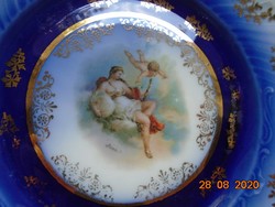 19.sz Bécsi Udvari kobalt arany girlandos tányér festménnyel: Juno istennő angyallal