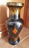 Thai lacquered wooden vase decorated with goldfish