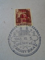 Za412.9 Occasional stamp - one year free in Debrecen 1945 xii 5th Debrecen fair - golden bull