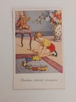 Régi képeslap 1942 levelezőlap kisfiú játékok