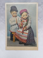 Old postcard russian postcard folk costume toy doll